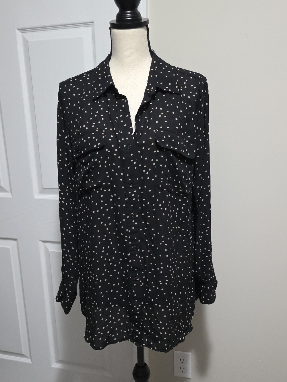 Who What Wear Polka Dot Button Down Shirt Blouse Top XL